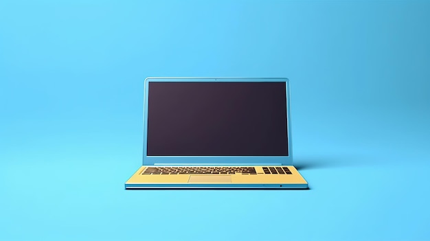 Laptop auf blauem Hintergrund Moderner Laptop auf blauem Hintergrund, Draufsicht. Platz für Text