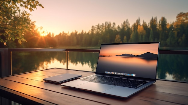 Laptop auf dem Tisch für das Mockup auf der Außenseite