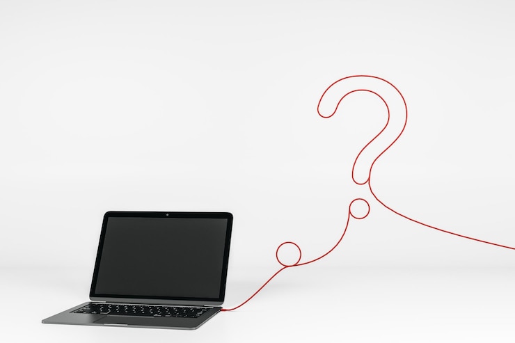 Foto laptop en blanco con pregunta