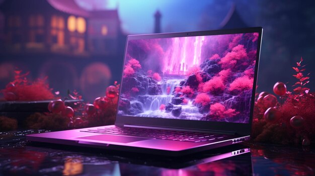 Laptop brilhante em rosa