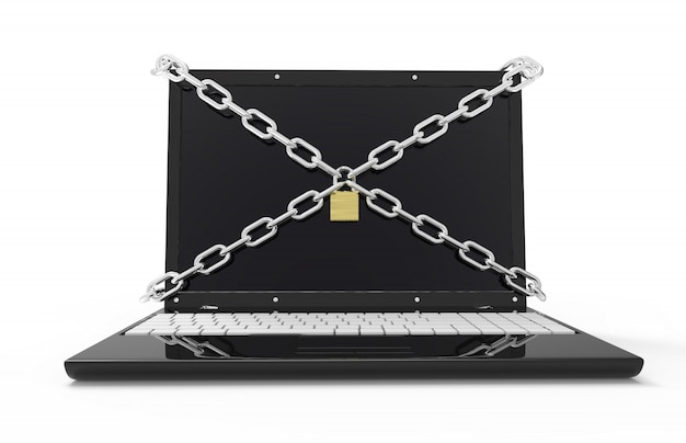 Laptop con cadenas y candado.