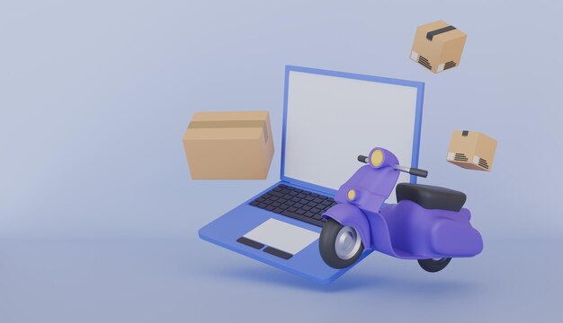 Laptop y cajas de cartón Transporte entrega de envíos en camión Envío rápido de paquetes
