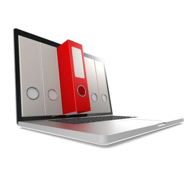Laptop con carpeta roja