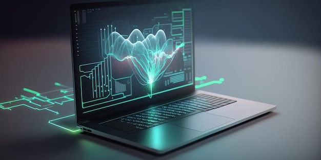 Laptop com dados analíticos Criado com tecnologia IA generativa