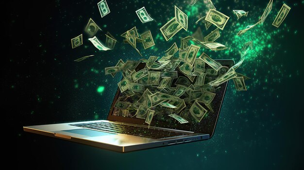 Foto laptop com dinheiro