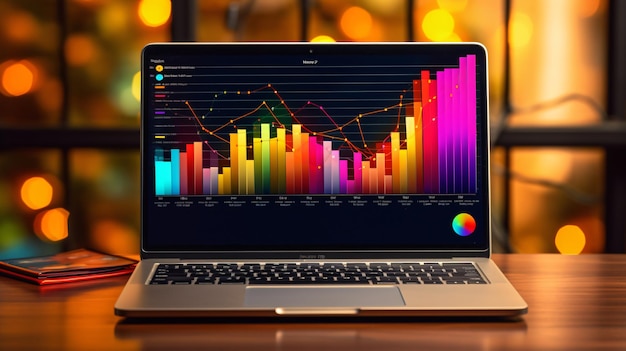 Laptop com gráficos de negócios