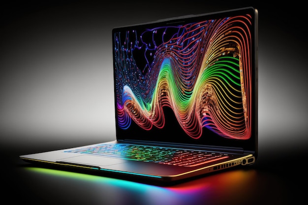 Laptop com ilustração de dados digitais AI Generative