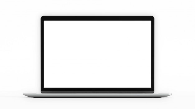 Laptop com tela em branco. Maquete de computador e traçado de recorte. Renderização 3D.