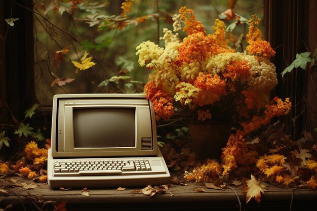 Laptop com uma estética vintage ou retro