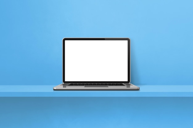 Laptop-Computer auf blauem Regalhintergrund. 3D-Illustration