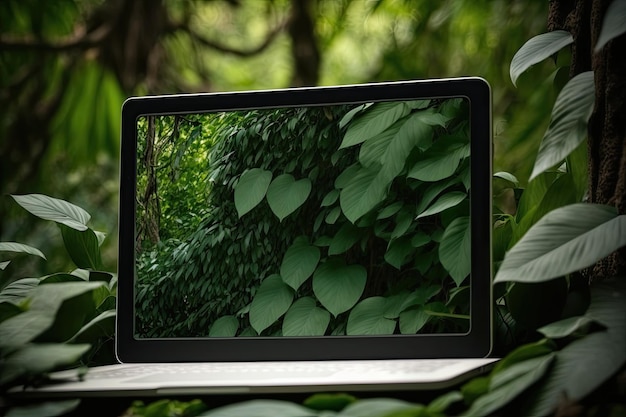 Laptop-Computer auf einem Holztisch Generative KI