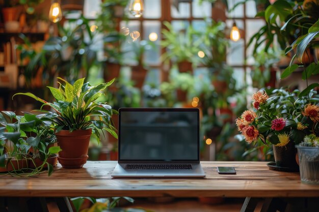 Laptop-Computer auf einem Holztisch