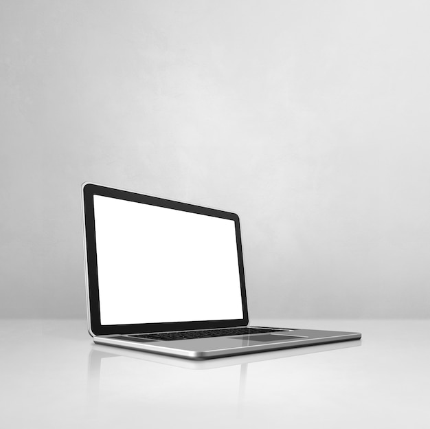 Laptop-Computer auf weißem Betonbüroszenenhintergrund. 3D-Illustration