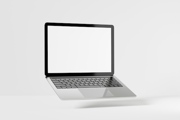 Laptop-Computer graues silbernes Schwarzes mit leerem weißem Bildschirm. 3D-Modell zur Präsentation. 3D-Darstellungs-Rendering.