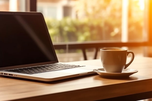 Laptop-Computer liegt auf dem Tisch im Innenraum