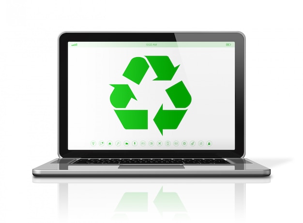 Laptop-Computer mit einem Recycling-Symbol auf dem Bildschirm. Umweltschutzkonzept