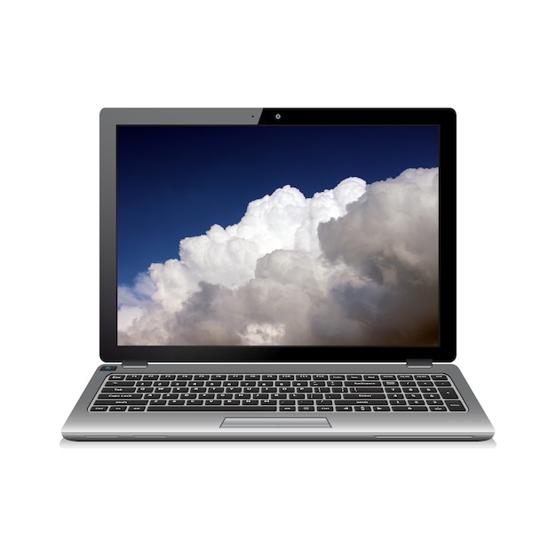 Laptop-Computer mit Wolken auf dem Bildschirm isoliert