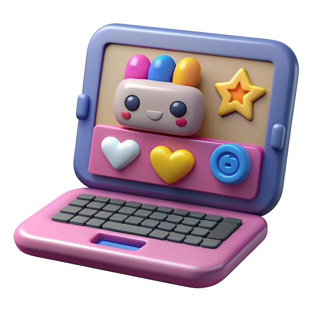 Laptop de dibujos animados 3D con una cara feliz