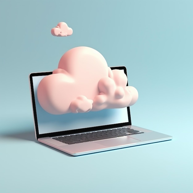 Laptop de dibujos animados con una nube en la parte superior 3D