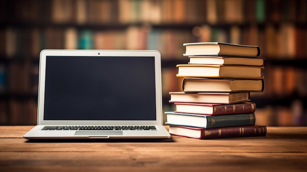 laptop e livros na mesa