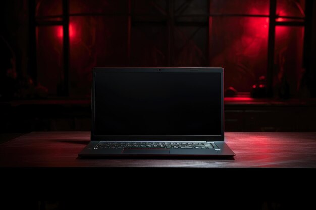 Laptop elegante em um brilho carmesim