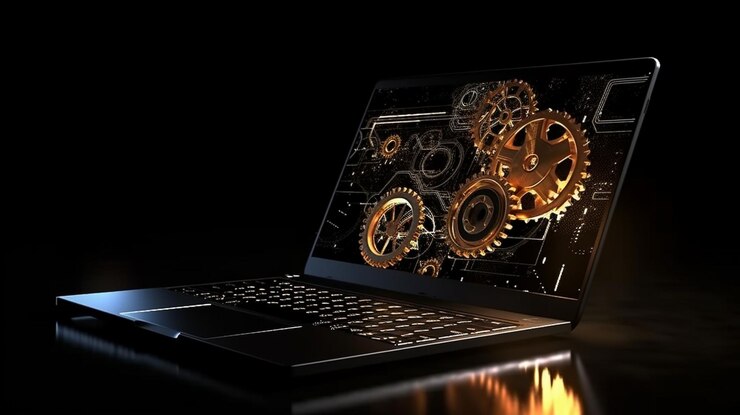 Laptop con engranajes y cogsgenerative ai