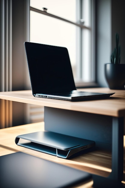 Laptop fechado em uma mesa cinza