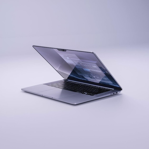 Laptop en un fondo blanco con representación 3D de la imagen de la computadora