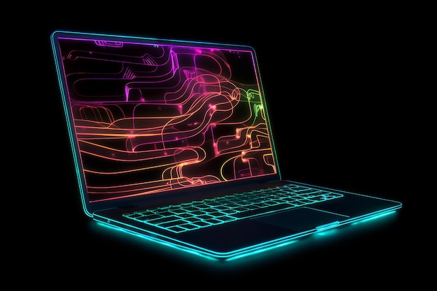 Laptop hecha de luces de neón Generate Ai