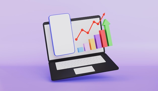 Laptop icon showing an upward trend graph and arrows on the screen