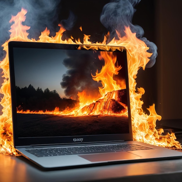 Laptop in Flammen