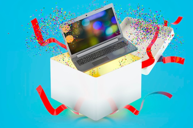 Laptop in Geschenkbox 3D-Rendering