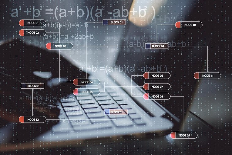 Foto laptop con interfaz de big data