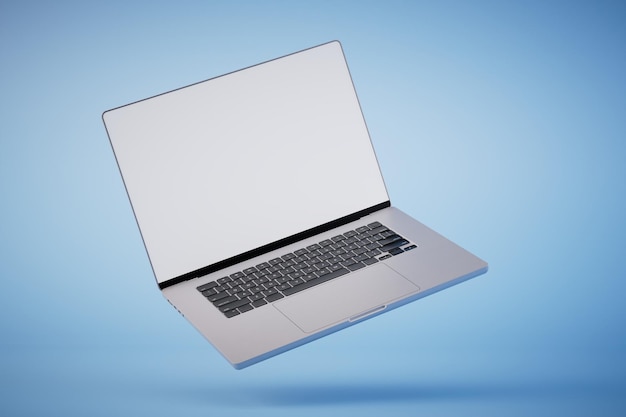 Laptop isolado com espaço vazio na renderização 3d de fundo azul