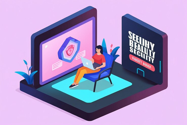 Foto laptop isométrico 3d con sistema de seguridad de opciones completas y puerta de bóveda en la pantalla concepto de seguridad de datos personales página de aterrizaje
