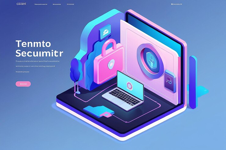 Foto laptop isométrico 3d con sistema de seguridad de opciones completas y puerta de bóveda en la pantalla concepto de seguridad de datos personales página de aterrizaje