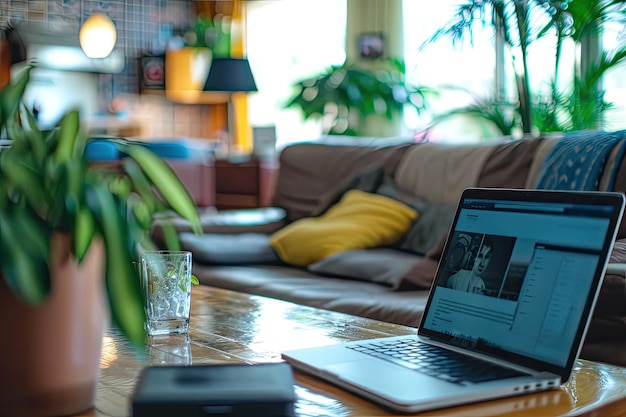 Laptop en la mesa de la sala de estar