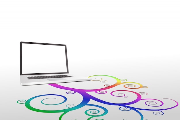 Foto laptop mit bunten spiral-design