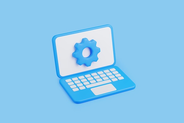 Laptop mit Getriebe-Symbol für Einstellungen