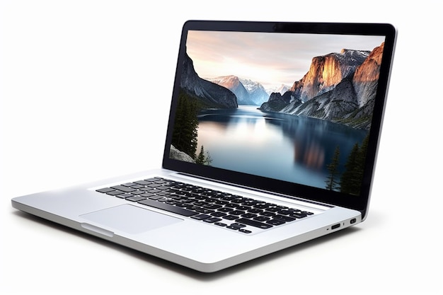 Laptop moderno com tela branca em branco isolada no fundo branco Modelo de maquete