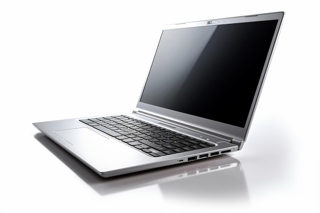 Laptop moderno com tela branca em branco isolada no fundo branco Modelo de maquete