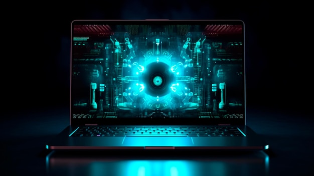 Laptop na tela de bloqueio Conceito de proteção de dados de segurança cibernética design digital Generative AI