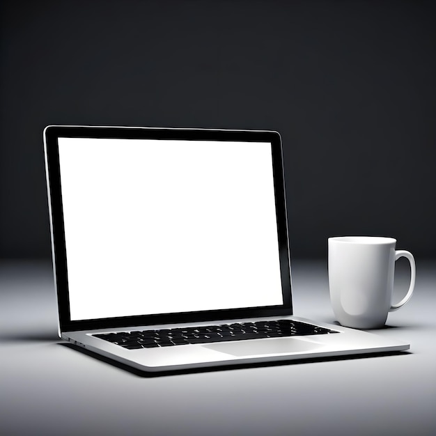 Laptop con pantalla blanca en blanco para la maqueta