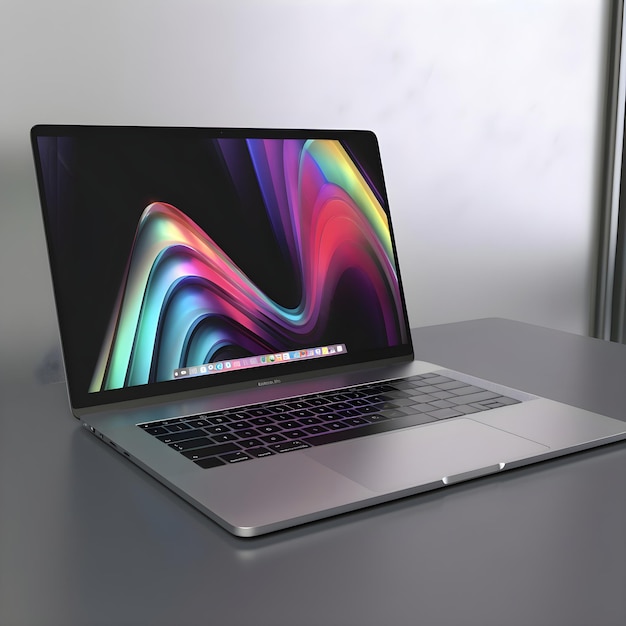 Foto laptop con pantalla de colores en la mesa renderización 3d