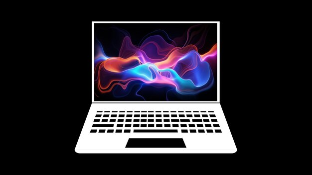Laptop con pantalla de líquido o humo sobre un fondo negro