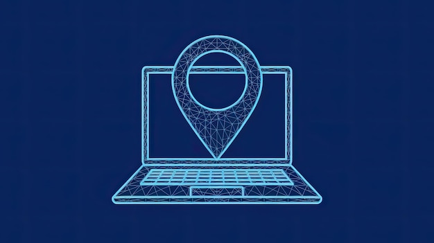 Laptop con pin de ubicación de internet y concepto de tecnología