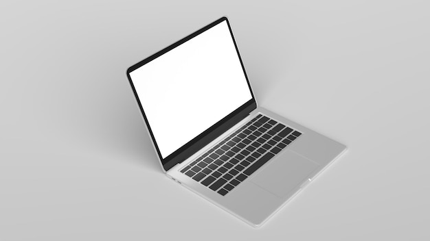 Laptop en posición angular con pantalla en blanco aislada en fondo gris plantilla de maqueta de portátil 3D