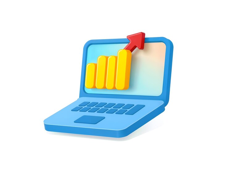 Foto laptop que muestra un gráfico financiero en crecimiento