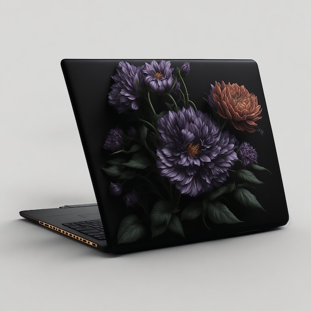 Laptop realista con flor