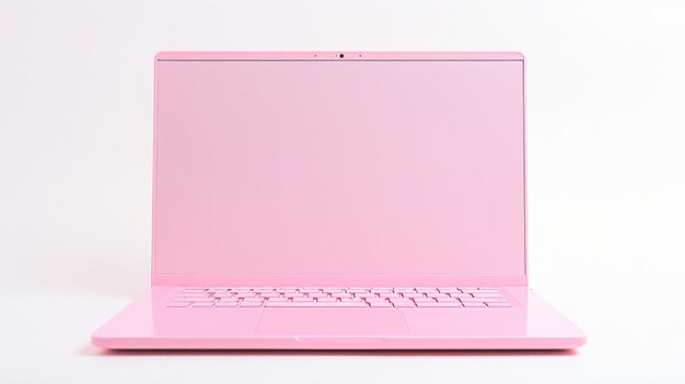 laptop rosa em fundo branco